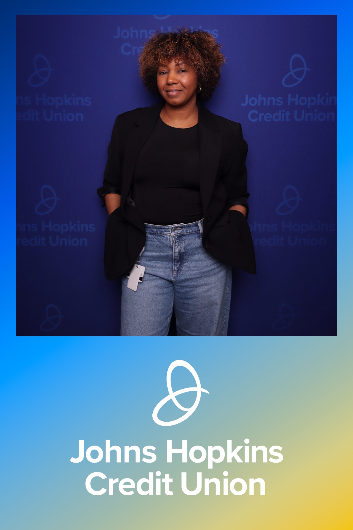Johns Hopkins Credit Union branded headshot at Baltimore corporate photo booth