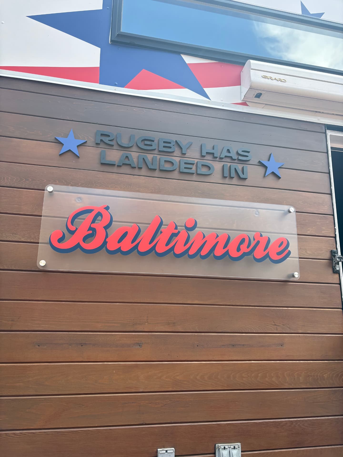 Rugby Has Landed in Baltimore sign at the World Rugby event