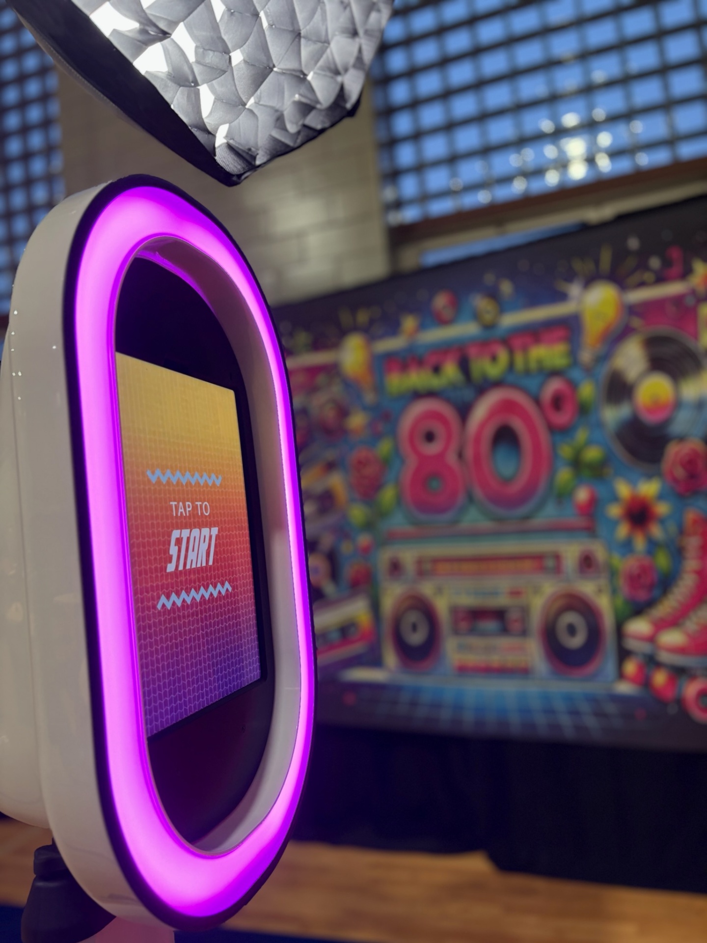 Selfie booth with neon ring light